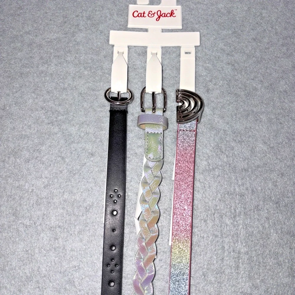Cat & Jack Girls' 3pk Rainbow Belt Set - Size Medium